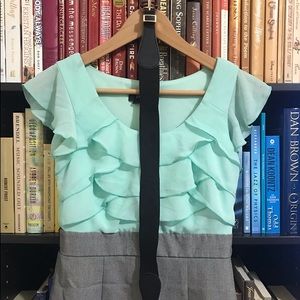 Light Blue Dress with Grey Pencil Skirt